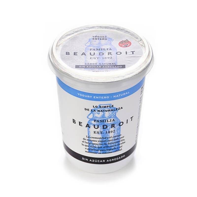 Yogurt entero natural - sin Azúcar agregada - Pote x 400GRS - Familia  Beaudroit